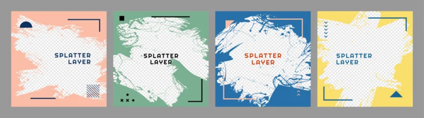 Vector illustration. Abstract colorful square overlay set with geometric elements. Paint brush stroke layers with linear frame. Design for social media banner, web template, advertising, marketing © VVadi4ka