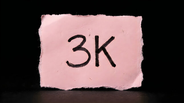 Handwritten 3k text on a small piece of rough pink paper with handwritten handmade background creative