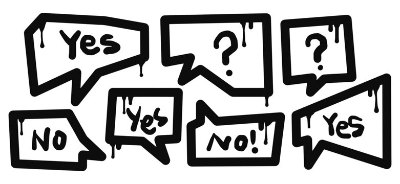 Set of Spray painted graffiti Speech bubble yes and no. bubble drip symbol. isolated on white background