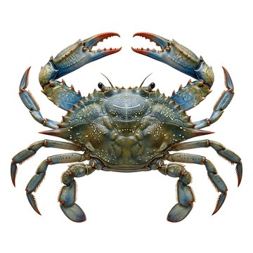 Blue crab with detailed shell texture isolated on white background