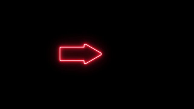 Bright red neon arrow symbol pointing to the right side on a solid black background for digital interface navigation and directional signage