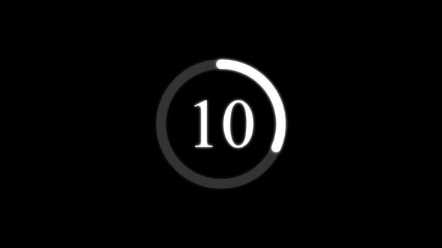 White circular progress bar with the number twelve centered inside against a solid black background for digital interface loading animation sequences