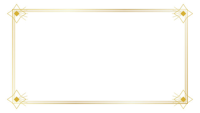 Art deco golden frame with geometric corner ornaments on transparent