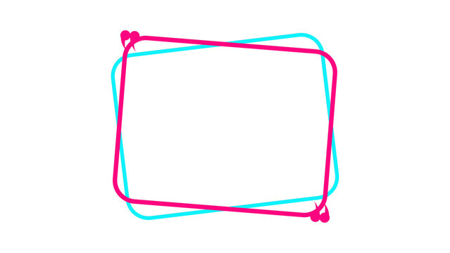 Neon pink and blue double quotation box frame on transparent