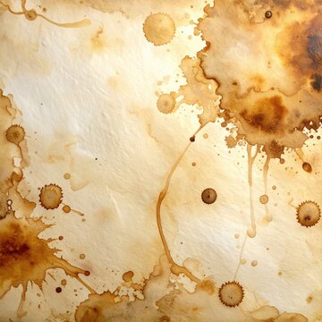 Abstract background of textured paper with organic, splotchy brown liquid stains