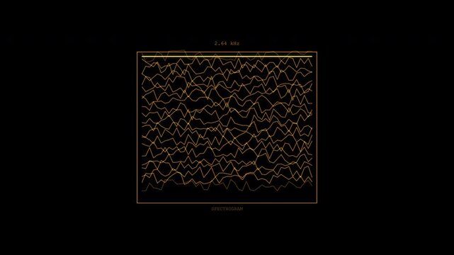 Sonar Waterfall Spectrogram Amber Frequency Display Scrolling Signal Trace Sci-Fi Transparent Overlay Motion Graphic Loop