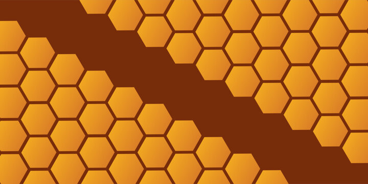 4K Ultra HD Yellow orange honeycomb hexagonal background with repeated pattern. Yellow tech geometric background. Hexagonal background. Bee and bee hive honeycomb texture.