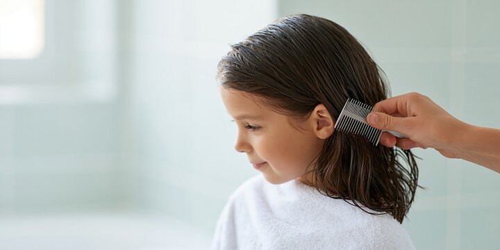 Girl Wet Hair Lice Treatment Closeup