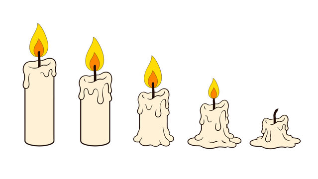 Set of melting candles at different burn stages in vector style