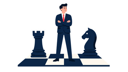 Businessman standing on chessboard with rook and knight pieces © Andrei