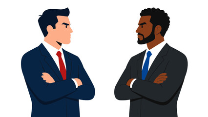 Fototapeta premium Two suited businessmen facing each other with crossed arms