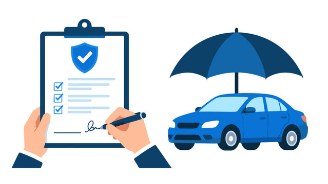 Car insurance policy checklist with protected vehicle illustration