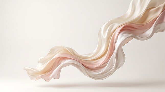 Abstract swirling silk fabric wave in soft pastel colors flowing against a minimalist background with abstract background minimalist material movement graceful delicate artistic clothing