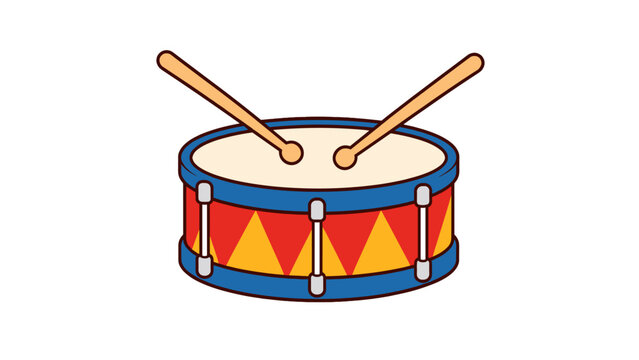 Colorful snare drum with crossed drumsticks vector illustration