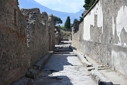 Long Street View in Pompeii with Shadows Frame Left and Sunlight Frame Right