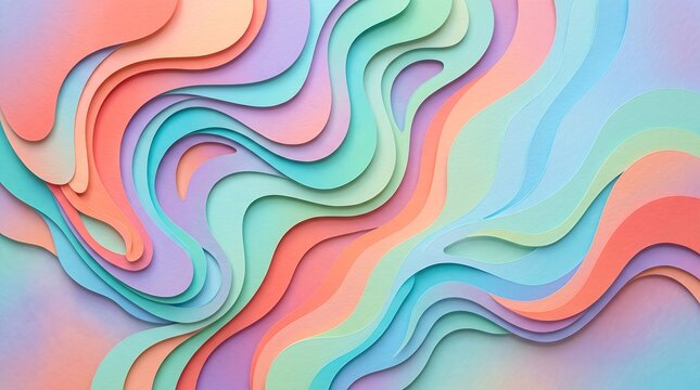 Abstract multicolored paper layered background with wavy flowing lines abstract colorful gradient background creative wallpaper minimalist dimension illustration decoration aesthetic