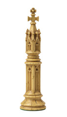 Obraz premium Intricately Carved Wooden Chess Piece of a Rook with Gothic Design and Detailed Finishing
