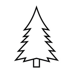 Fototapeta premium Simple black line drawing of a Christmas tree outline icon on white background