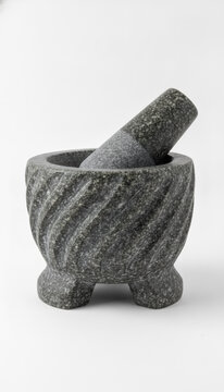 Stone Mortar and Pestle with Textured Swirl Pattern