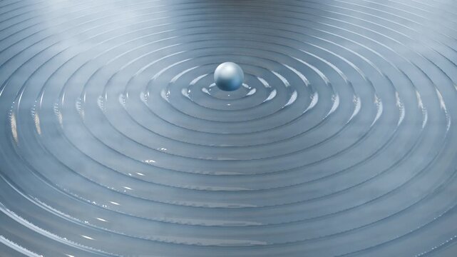 3D Physics Wave Motion Concept with Drop Creating Concentric Water Ripples
