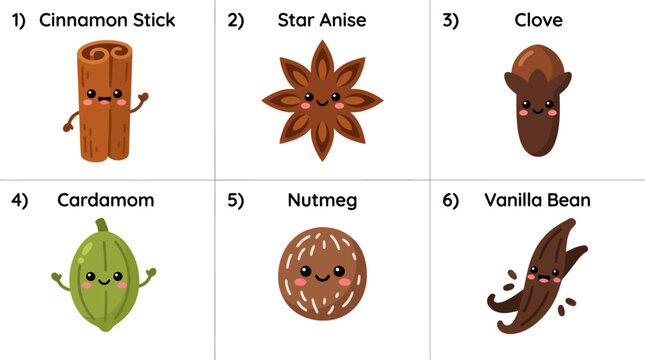 Collection of cartoon spices with faces