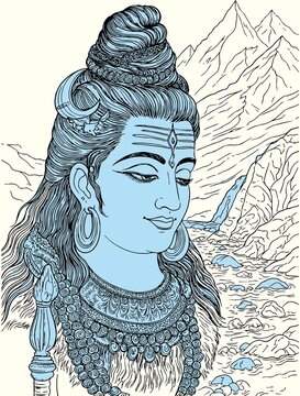 Lord Shiva and Parvati Hindu god Design Element. Sketch or Drawing of Shiva Parvati Outline Editable Vector Illustration