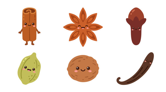 Cute cartoon spices collection