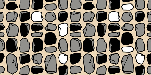 Rustic stone wall seamless pattern vector, hand drawn cobblestone masonry background, grey and black pebble rock texture for architecture © Omar