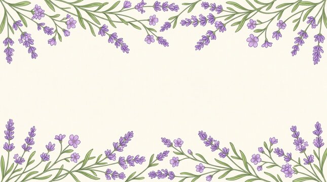 Hand painted watercolor lavender flower frame banner background with copy space for text invitation design