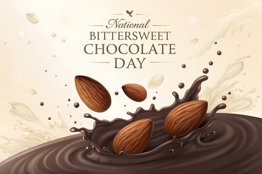 National bittersweet chocolate day almonds falling into liquid chocolate splash