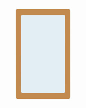 A simple rectangular wall mirror with a natural wooden frame shown as a clean flat vector illustration for interior design projects featuring a minimalist aesthetic and a clear reflective glass