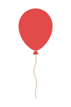 A vibrant red balloon floating on a simple string is captured in this clean flat vector illustration perfect for party themes celebrations birthdays and festive graphic design projects for all ages