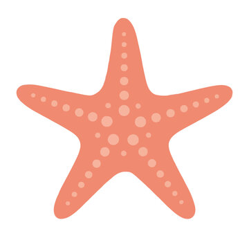 A cute flat vector illustration of a coral pink starfish with five symmetrical arms and delicate dotted texture patterns perfect for marine life themes and summer beach inspired graphic design