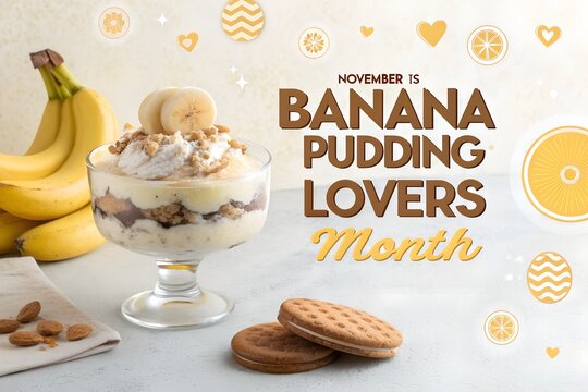 Banana pudding lovers month celebration concept with fresh fruit and dessert