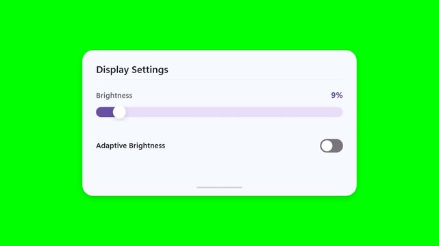 Smartphone Display Settings Interface Animation with Brightness Slider and Adaptive Toggle Green Screen