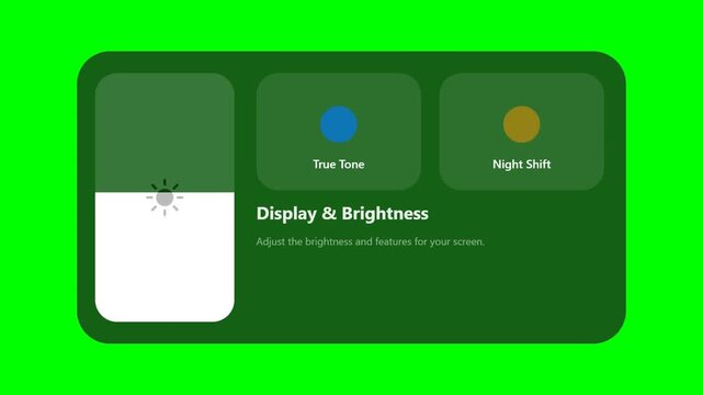Smartphone Display and Brightness Settings Interface with Adjustable Slider on Green Screen Background