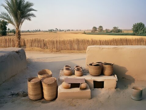 Old Babylon Grain Redistribution Yard Historic Agricultural Storage Composition Scene Today