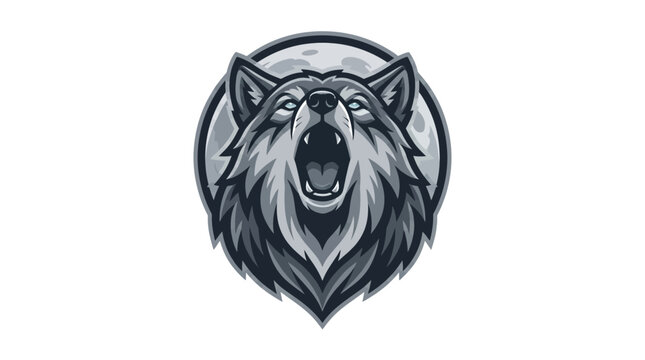 Fierce howling wolf mascot graphic design illustration featuring a grey wild animal head symbol
