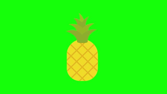 Tropical pineapple fruit icon sign, isolated yellow fruits on green screen. Animated fresh healthy raw food cartoon. Advertisement, illustration idea, organic and natural diet symbol. Video element