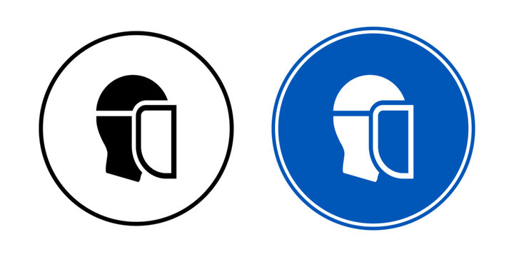 Face shield mandatory sign icon set with protective visor symbol. Face protection signage for workplace, industrial safety, and OSHA compliance.