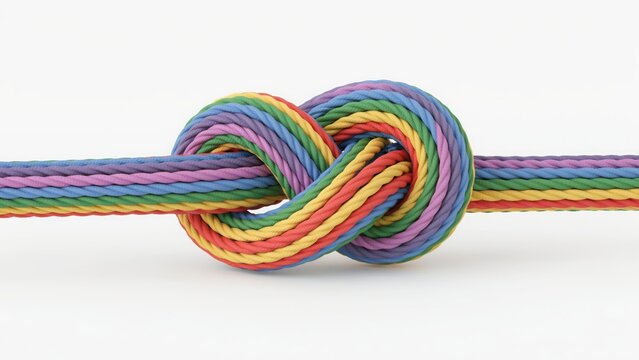 Colorful rainbow rope tied in a tight knot
