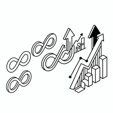 Isometric business growth concept with infinity symbols and charts