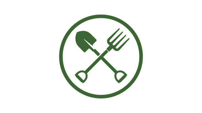 Green gardening tools logo graphic symbol.