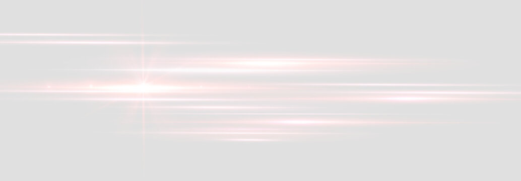 Glowing Red Horizontal Light Trails with Bright Energy Flare, Neon Speed Lines, Laser Rays and Futuristic Technology Design