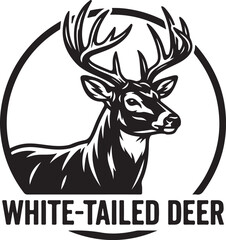 Obraz premium White-Tailed Deer Logo with Antlers and Text in a Circular Design Featuring Wildlife, Nature, Animal with Mammal and Forest