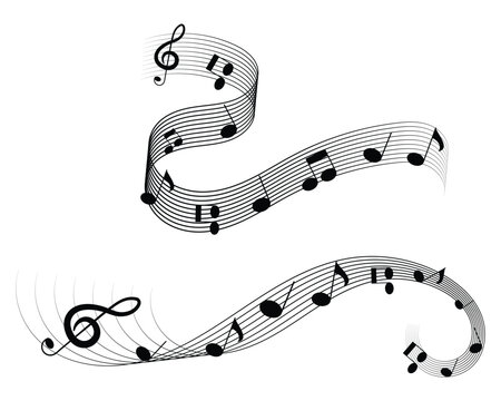 Spiral music notes wave icon set. Simple curve sound musical signs symbol web graphic design. Stylist fun sign classic clef quaver melody icon on white background.