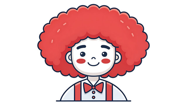 Friendly clown character illustration. Cute circus performer with red afro hair icon.