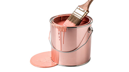 Metal paint bucket pouring fresh pink liquid isolated on transparent background cut out © Ivan