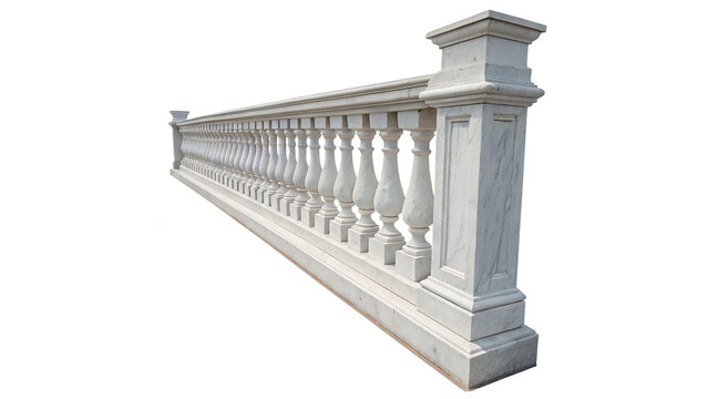 Classic elegant white stone architectural balustrade railing isolated on transparent background cut out