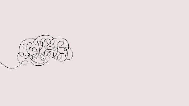 Chaos to harmony brain illustration with tangled thoughts transforming into heart centered calm mind, emotional balance concept, mental health healing,animation on black background.